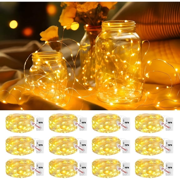 20 LED Fairy Lights with Timer, 3 Modes & Silver Wire String Lights - Waterproof Mason Jar Decor for Wedding, Christmas, Party