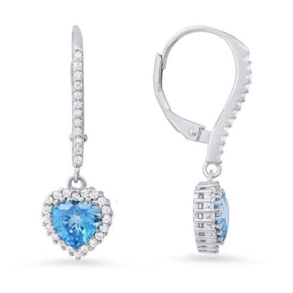 212 Main 04-118LB-DSE Womens Sterling Silver Heart-Cut London Blue Topaz Cubic Zirconia Halo Leverback Earrings