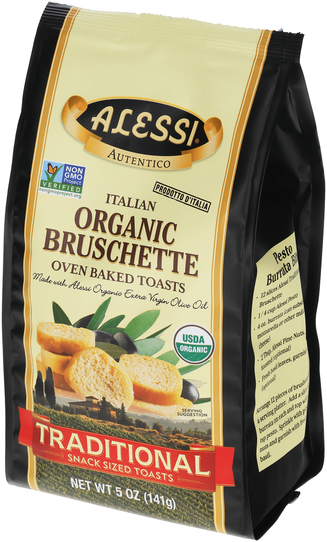 (4 pack) Alessi Traditional Italian Organic Bruschetta Oven Baked Toasts, 5 oz.