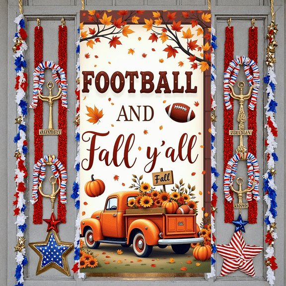 Decorative Design Football Banner Autumn Leaves Theme Pumpkin Decoration for Fall Festival Outdoor Event Seasonal Party