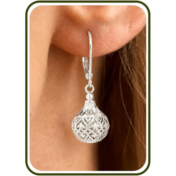SUETOR 925 Silver Plated Filigree Ball Drop Earrings for Women, Hollow Teardrop Dangle Leverback Earrings, Hypoallergenic Jewelry Gift