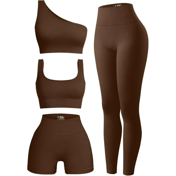 4 Piece Workout Sets For Women Ribbed Leggings Clothes Yoga Sets Active Wear Matching Work Out Sets Gym Pilates Outfits