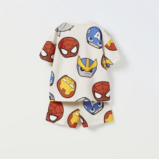 Chándales de dibujos animados para niños, ropa deportiva informal de dos piezas, ropa de moda para exteriores, camiseta estampada y pantalones cortos para bebés, 2024