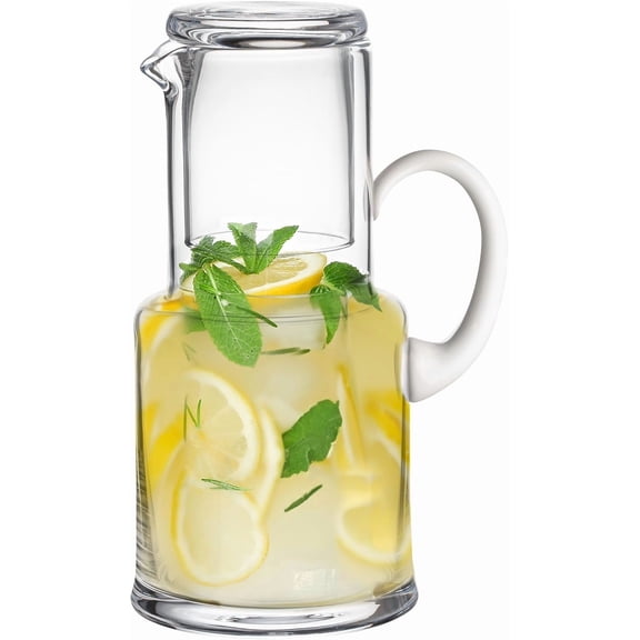 Barski European Quality Glass 2-Pc Bedside Water Set with Carafe and 6 oz Tumbler, Opal White Handle, Made in Europe