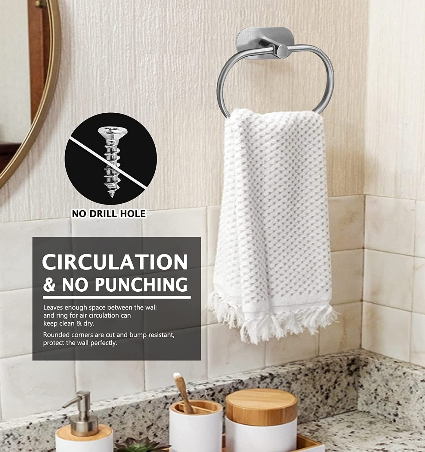 Self Adhesive Towel Ring Brushed Nickel Oval Shaped Modern Hand Towel Holder Stainless Steel Adhesive Hand Towel Hanger for Bathroom Kithen Wall Mount No Drilling Walmart