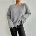 thumbnail image 5 of Htigea Sweaters for Women Distressed Frayed Hem Tops Casual Crew Neck Long Sleeve Loose Fit Pullover Sweater Gray S, 5 of 7