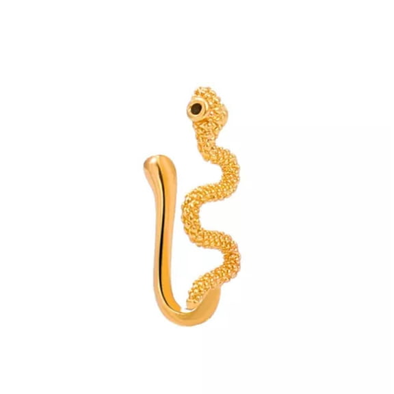 HOOUN 925 Silver Plated Snake Fake Nose Ring Shinny Non Piercing Clip On Cuff Gift-Gold