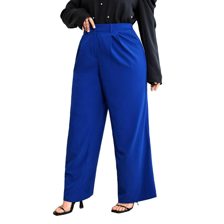 Straight Leg Royal Blue Plus Size Suit Pants (Women's)