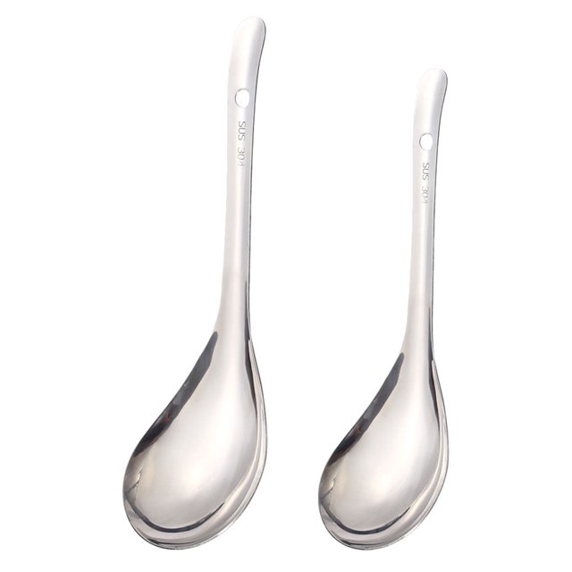 2 cucharas coreanas de acero inoxidable con mango de arroz, cubiertos para ensaladas, cucharón para sopa