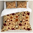thumbnail image 1 of Tea Party Duvet Cover Set King Size, Breakfast Time Items Teacup Forks Spoons Chain Together Victorian Style Print, Decorative 3 Piece Bedding Set with 2 Pillow Shams, Brown Redwood, by Ambesonne, 1 of 3