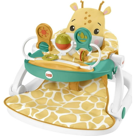 Fisher-Price Premium Sit-Me-Up Floor Seat Portable Infant Chair with Tray and Toy Bar, Giraffe