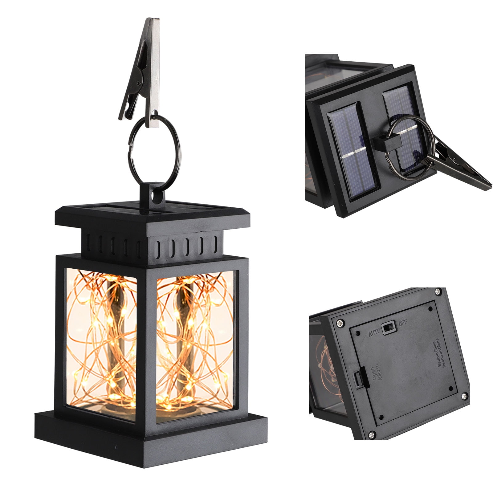 Solar Powered Lantern Light, TSV Outdoor Garden Hanging Lantern Copper Wire Chandelier Light