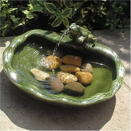 Smart Solar Green Glazed Ceramic Frog Solar Bird Bath