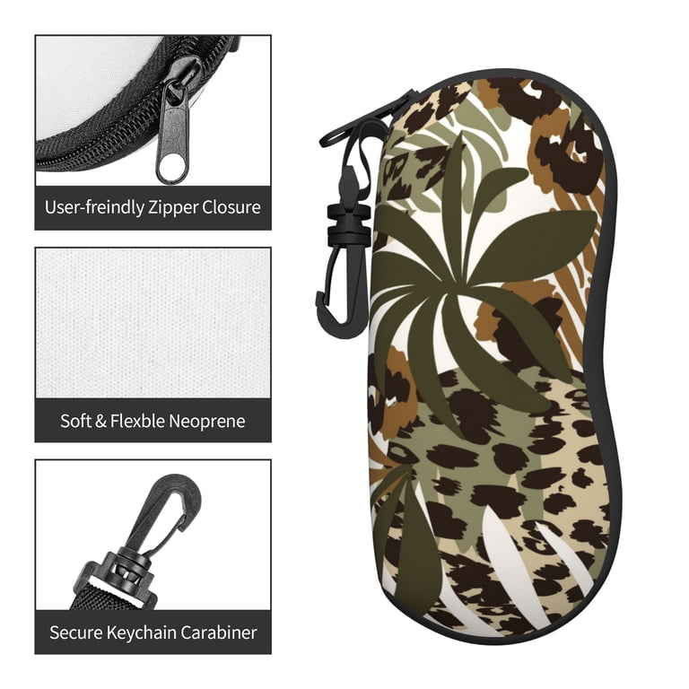 ZICANCN Sunglasses Soft Case, Teal Leopard Leaf Neoprene Zipper
