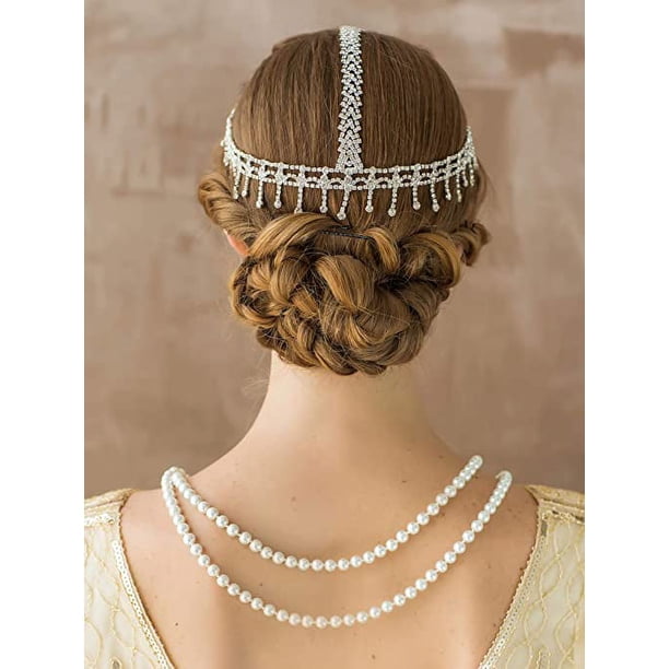 FEPITO Années 1920 Accessoires Set Flapper Bandeau Collier Boucles d'oreilles Longs Gants Noirs Gatsby Thème Partie Accessoires pour Femmes (Set A FEPITO Années 1920 Accessoires Set Flapper Bandeau Collier Boucles d'oreilles Longs Gants Noirs Gatsby Thème Partie Accessoires pour Femmes (Set A