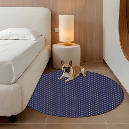 4ft Washable Round Rug Geometric Line Non-Slip Circle Area Rug for Living Room Bedroom Yellow Border Indoor Floor Mat for Home Decor