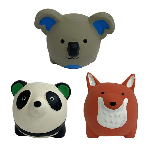 Multipet MiniPet Latex Round Animals 2.5"" Dog Toy (3 Pack Bundle)