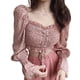 thumbnail image 1 of Camisa de mujer Vintage Cuello cuadrado Blusa de manga larga Estampado floral Top corto, Rosa Monstrate AP001259-02B, 1 of 7