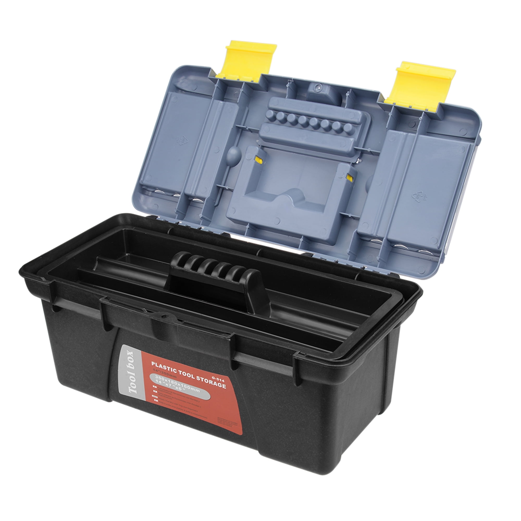 14-inch Tool Box Plastic Tool Box with Tray and Organizers Includes  Removable 3 Small Parts Boxes 