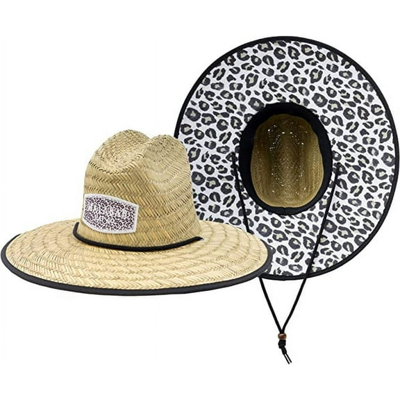 Leopard Print Fabric Pattern Print Straw Sunhat Men & Women, Lifeguard Hat, Beach, Swim, Cruise, Paddle Board, Boat, Fishing, Fits All, Malabar Hat