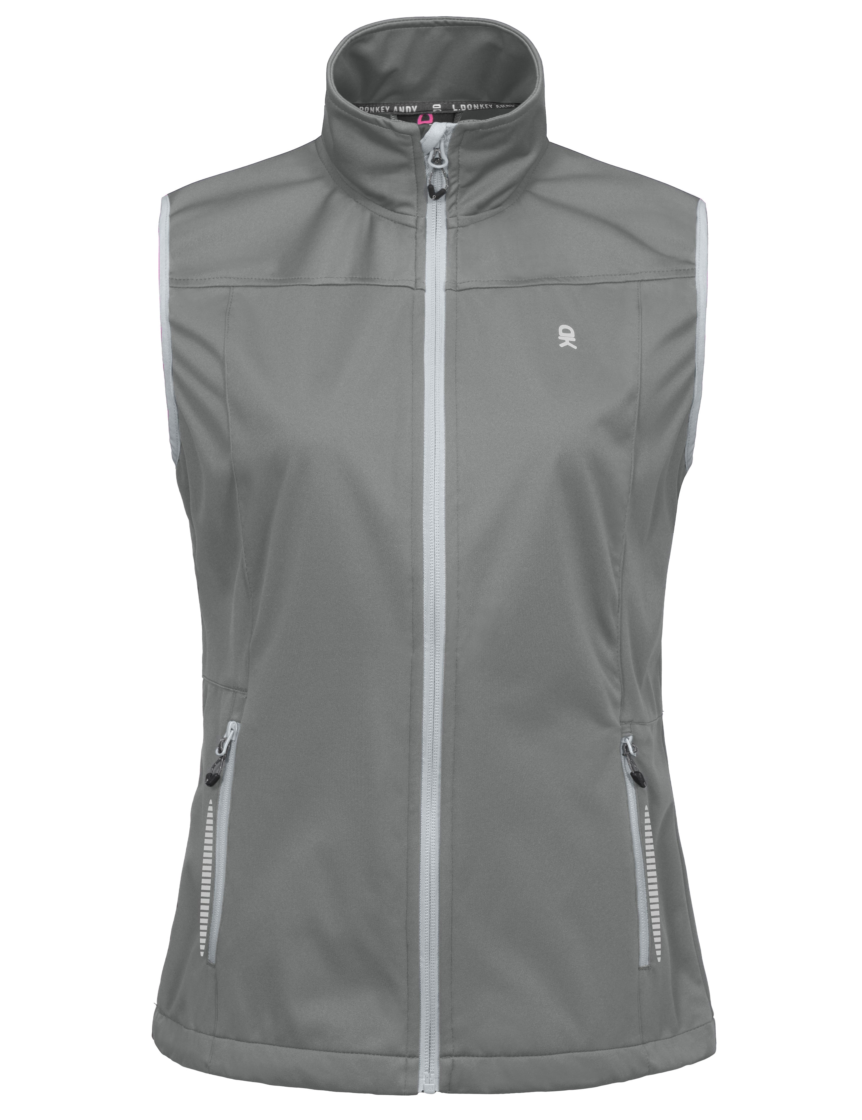 Little Donkey Andy Women's Lightweight Softshell Vest Windproof Sleeveless Jacket for Running Hiking Travel Reflective Gray M