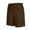 thumbnail image 5 of Tmtolofot Cotton Linen Shorts for Men Elastic Pocket Side Slit Short Pants with Zipper Pocket Drawstring Solid Loose Casual Pant Lightweight Vacation Slacks 2026 Summer Beach Shorts|Brown|XL, 5 of 9