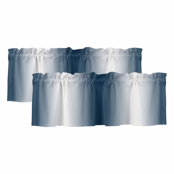 2 Panels Dark Blue White Ombre Valance for Windows, Abstract Art Modern Blue Gradient Light Filtering Kitchen Curtains, Rod Pocket Window Treatment Curtain Valances for Living Room Bedroom, 54"x18"