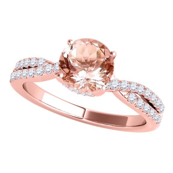 Mauli Jewels Engagement Rings for Women 1.10 Carat Halo Morganite And Diamond Engagement Ring Crafted 4-prong 14k Solid Rose Gold