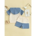 thumbnail image 4 of vera natura Toddler Boy Summer Shorts Outfit Contrast Color Short Sleeve Hood T-Shirt with Elastic Waist Shorts, 4 of 9