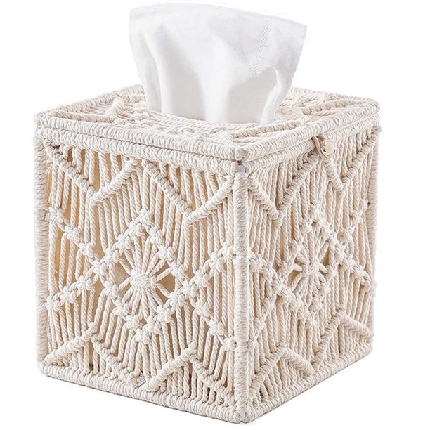 Funda para caja de pañuelos, decoración bohemia, soporte de papel cuadrado con hebilla de cuentas, organizador de pañuelos de macramé para servilletas, hogar