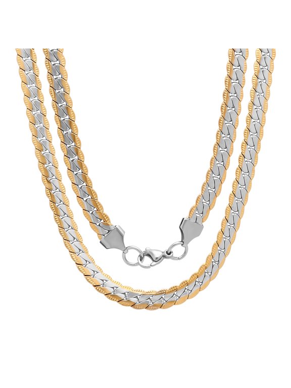 Python Two-Tone Flat Cuban Chain Link Necklace