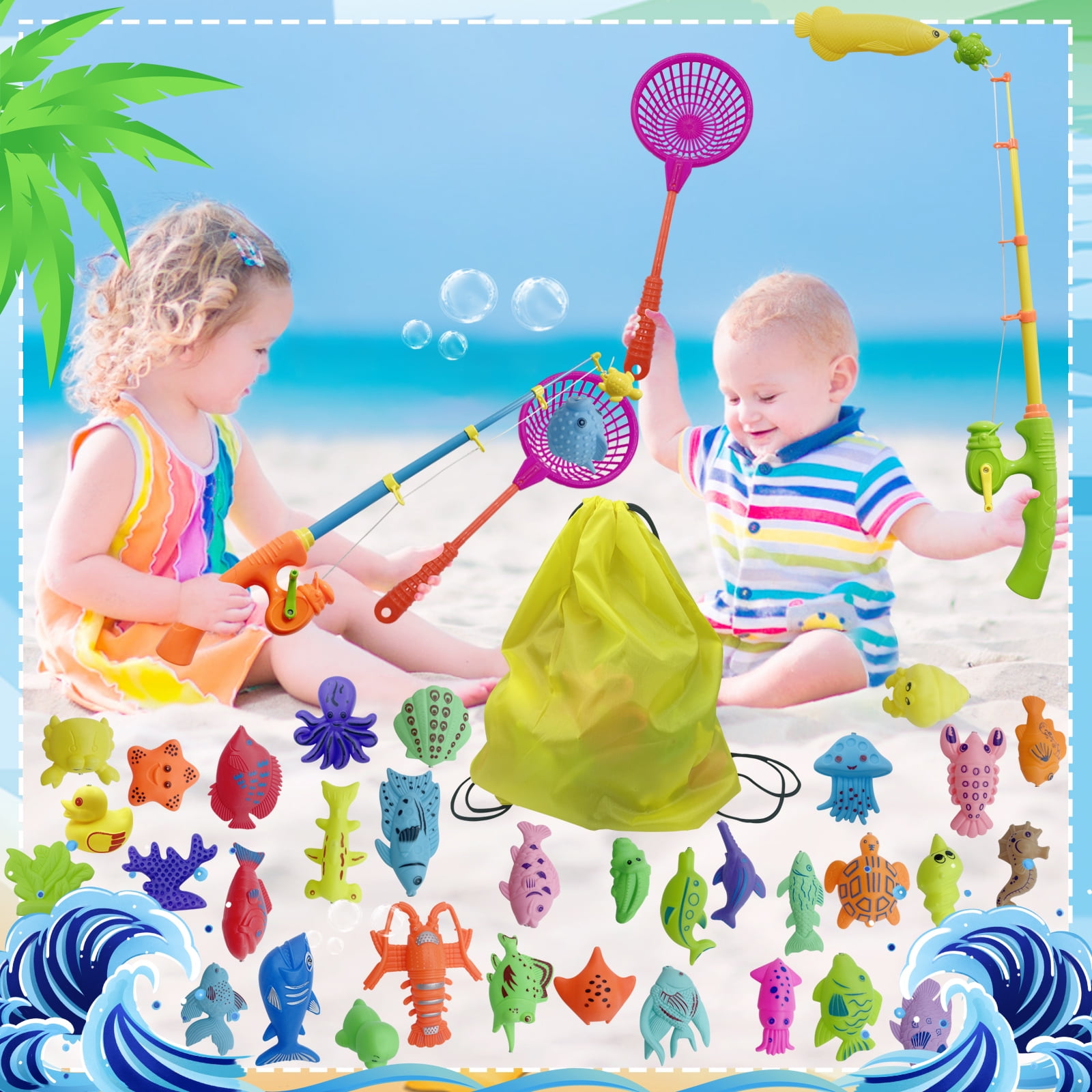 Magnetic Fishing Toys, 40 Pcs Kids Fishing Game Set with Rod and Net,  Outdoor Plastic Floating Fish Bathtime Pool Toy for 3 4 5 6 Year Old  Toddlers on OnBuy