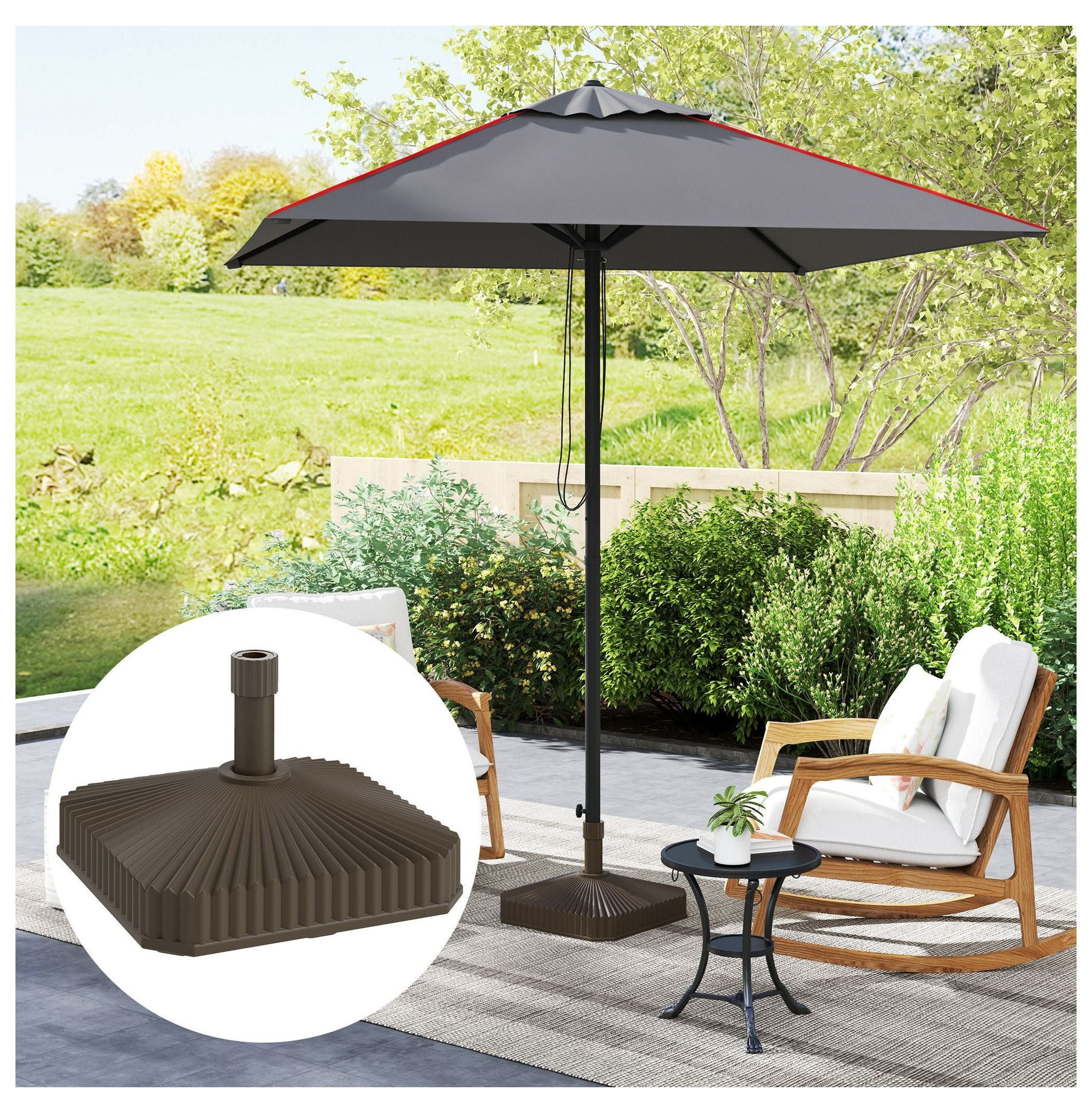 Patio Umbrella Base, Heavy Duty Outdoor Stand - 42lbs Sand/33lbs Water Fill - Garden, Pool, Deck - Brown