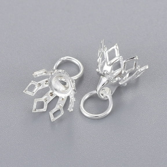 100 pc Flower Rack Plating Brass Filigree Bead Cap Bails 7-Petal Silver color Plated 8x8mm Hole: 3mm