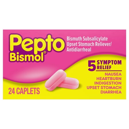 Pepto Bismol Caplets for Nausea, Heartburn, Indigestion, Upset Stomach, and Diarrhea 24