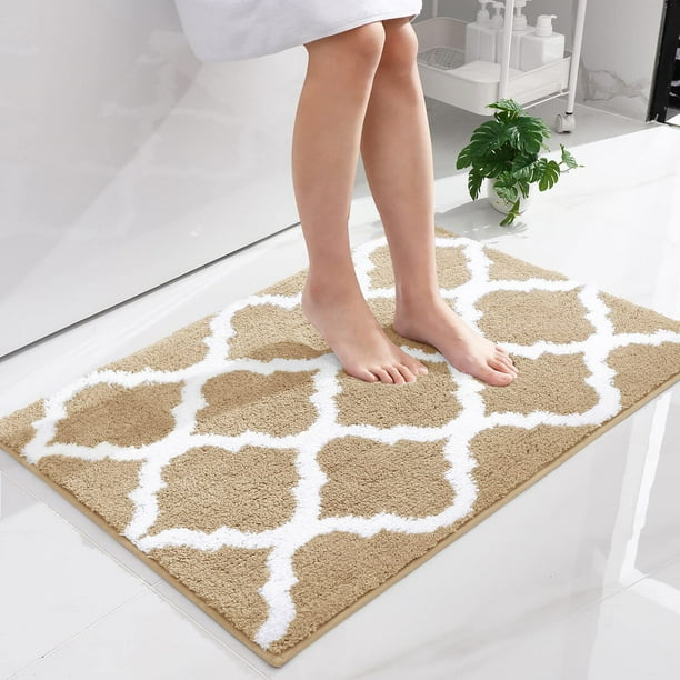Alfombra de baño OLANLY, suave microfibra, 90 x 60 cm, color beige