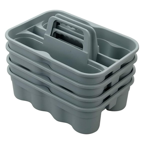 4-Pack Plastic Storage Caddy, Carry Caddy with Handle, Gray