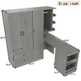 thumbnail image 2 of YYAo Wooden Clothes Closet with Convertible Desk, Multifunctional Wardrobe with 2 Doors for Bedroom, Storage Drawers and Hanging Rod, Gray, 2 of 15