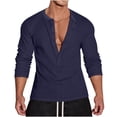 thumbnail image 2 of YueHuiYing Men's V-Neck Button-Down Long Sleeve Casual Sports Fitness Pullover with Elastic Stand Collar and Front Vertical Stripes for Active Wear, 2 of 8