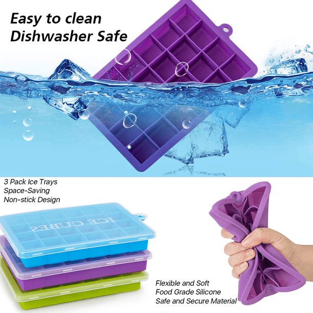 SUPTREE Silicone Ice Cube Trays with Lids for Freezer 3 Pack Mini