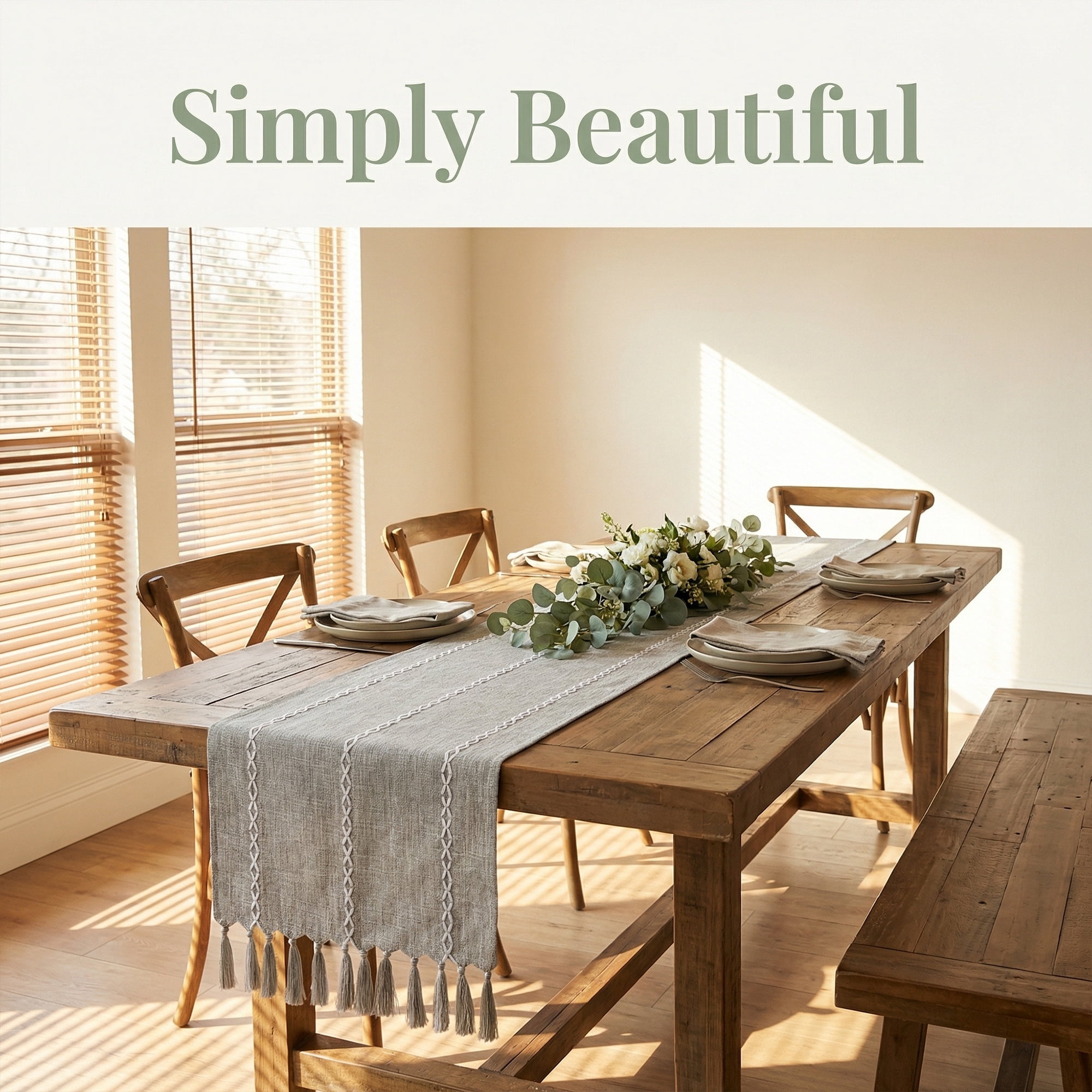 Unique Bargains Washable Polyester Kitchen Runner with Tassel for Dining Gray 13"x89.8"