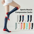 thumbnail image 3 of Trayknick 1 Pair Compression Stockings Striped Stretchy Long Tube Anti-Fatigue Sporty Socks for Running Climbing Riding, 3 of 13