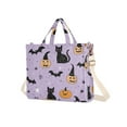 thumbnail image 7 of FORMRS Womens Corduroy Tote Bag Crossbody Shoulder Handbag with Pocket, Light Purple Halloween Black Cat, 7 of 7