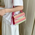 thumbnail image 5 of Mini Straw Woven Crossbody Shoulder Bag | Contrast Color Striped Handbag | Waterproof Lightweight Plastic Purse | Spacious Organizer | 23x13x5cm | Light Blue Purple Pink Khaki, 5 of 6