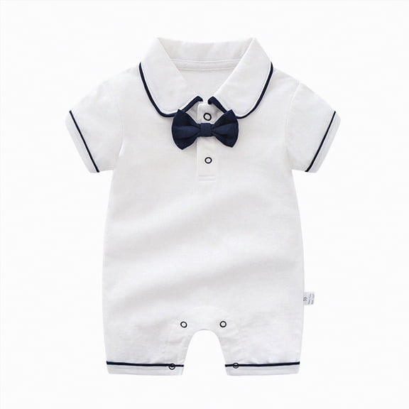 Leey-World Romper Baby Boy Newborn Baby Boy Summer Outfit Short Sleeve Romper Jumpsuit Button up Clothes(White,3-6 Months)