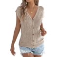 thumbnail image 2 of Women'S Short Sleeve Button Down Cardigan Sweater V Neck Cable Knit Shrug Vest Khaki M, 2 of 7