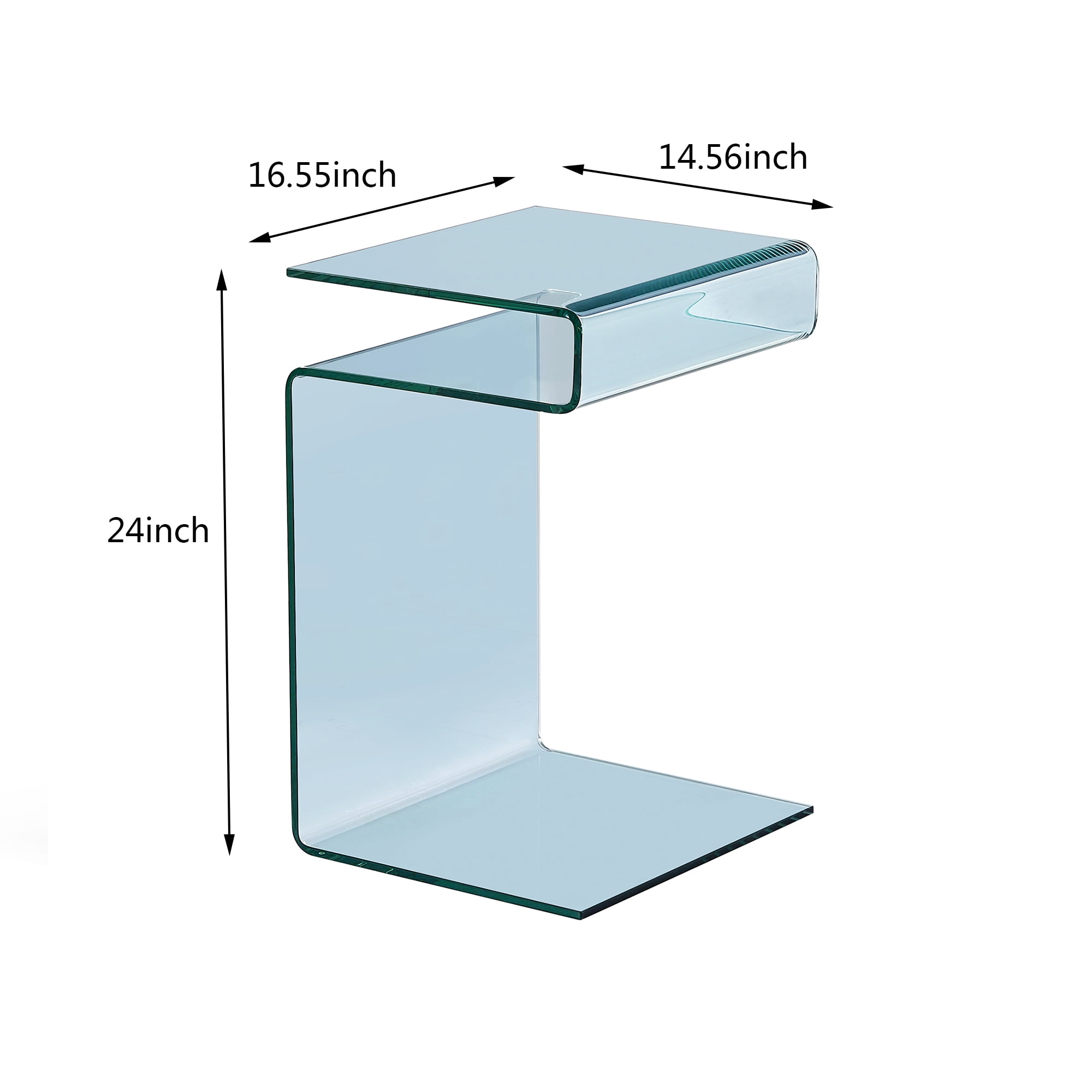 SMARTIK Clear Glass Nightstand, Modern Indoor S-Shape End Table, 16.55" x 14.56" x 24"