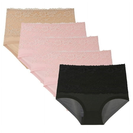 WQQZJJ Comfort Panty Packs for Women5Pcs High Waist Lace Briefs Plus Size Breathable Panties Full Wrap Skin Friendly Underpants