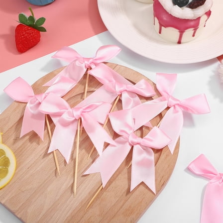 TABLZONE Sturdy Pink Bowknot Cake Toppers for Decorative Events and Cakes 20Pcs