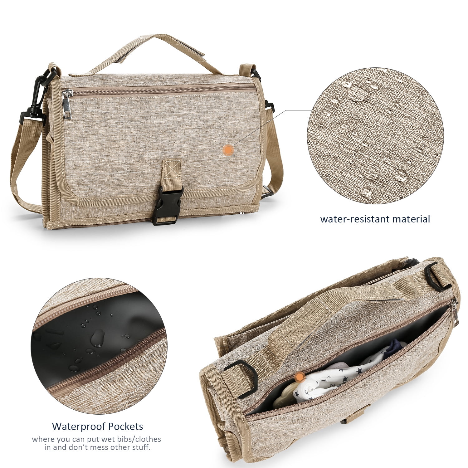 SPEKSEE Portable Diaper Changing Pad - Outdoor Travel Foldable Waterproof Diaper Bag with Shoulder Strap and Wet Wipes Pocket